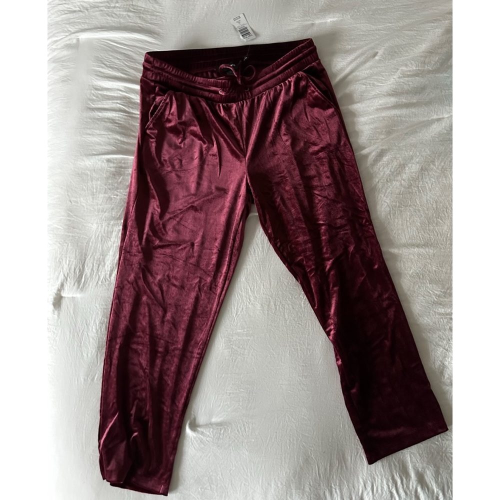 NWT BURGUNDY PULL-ON RELAXED TAPER VELVET HIGH-RISE PANT (1X - 14/16)